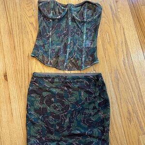 Tiger Mist Green and Black Skirt Set